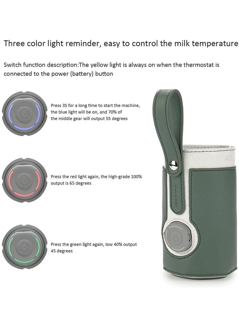 SOLARAE سخان زجاجة محمول، مع 3 تحكم في درجة الحرارة، حقيبة غطاء زجاجة حليب معزولة ذكية للسفر، سخان زجاجة أطفال USB لحليب الأم أو الحليب الصناعي للسفر والأنشطة الخارجية الأخرى (أخضر) - Image 3