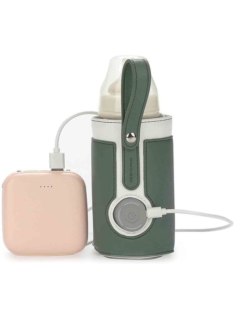 SOLARAE سخان زجاجة محمول، مع 3 تحكم في درجة الحرارة، حقيبة غطاء زجاجة حليب معزولة ذكية للسفر، سخان زجاجة أطفال USB لحليب الأم أو الحليب الصناعي للسفر والأنشطة الخارجية الأخرى (أخضر) - Image 1