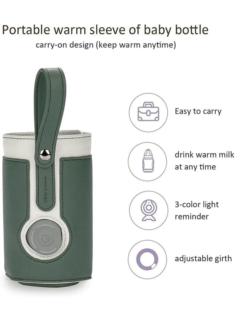 SOLARAE سخان زجاجة محمول، مع 3 تحكم في درجة الحرارة، حقيبة غطاء زجاجة حليب معزولة ذكية للسفر، سخان زجاجة أطفال USB لحليب الأم أو الحليب الصناعي للسفر والأنشطة الخارجية الأخرى (أخضر) - Image 2