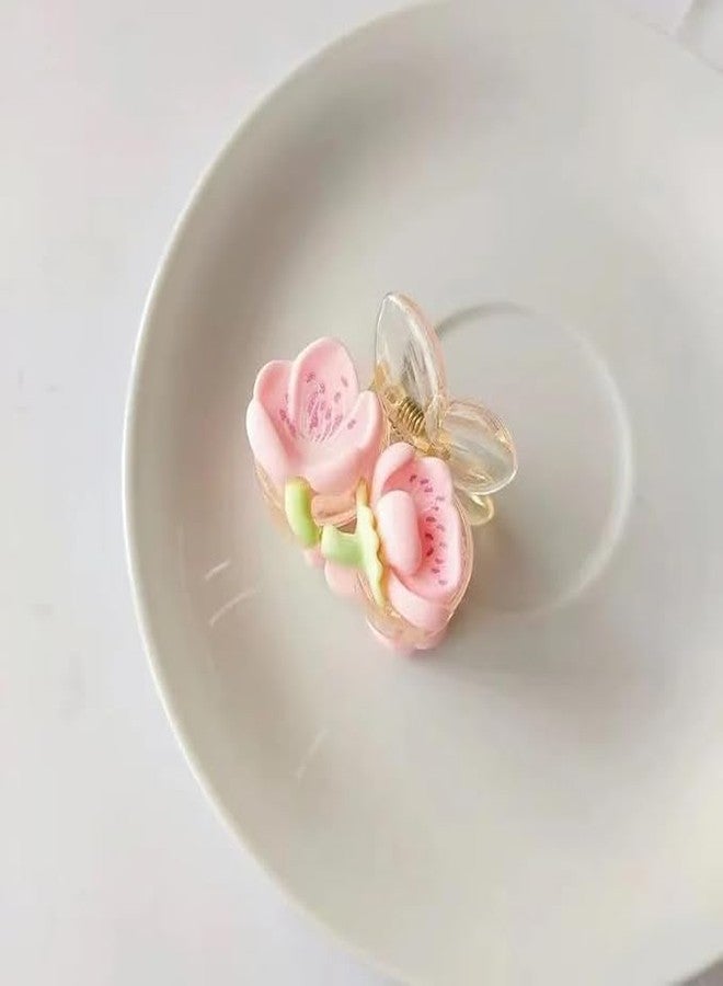 WECROO Colorful Flower Claw Clips for Women & Girls,Pink peach blossom tulip flower Hair clips For Girls small mini plastic flower hair claw Clutchers (Pink, Pack of 6) - Image 2