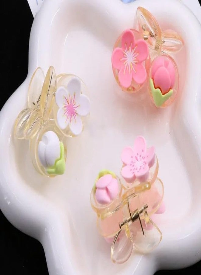 WECROO Colorful Flower Claw Clips for Women & Girls,Pink peach blossom tulip flower Hair clips For Girls small mini plastic flower hair claw Clutchers (Pink, Pack of 6) - Image 3