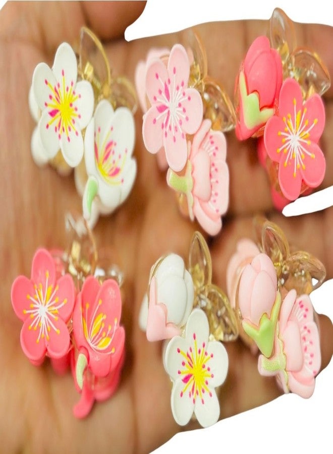 WECROO Colorful Flower Claw Clips for Women & Girls,Pink peach blossom tulip flower Hair clips For Girls small mini plastic flower hair claw Clutchers (Pink, Pack of 6) - Image 4