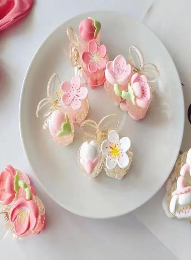 WECROO Colorful Flower Claw Clips for Women & Girls,Pink peach blossom tulip flower Hair clips For Girls small mini plastic flower hair claw Clutchers (Pink, Pack of 6) - Image 5
