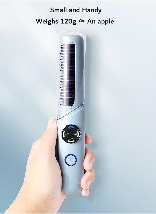 Zoreya - Hair Straightener Brush, Negative Ion Heated Hair Brush, with USB-C Charging (Blue) - Image 1