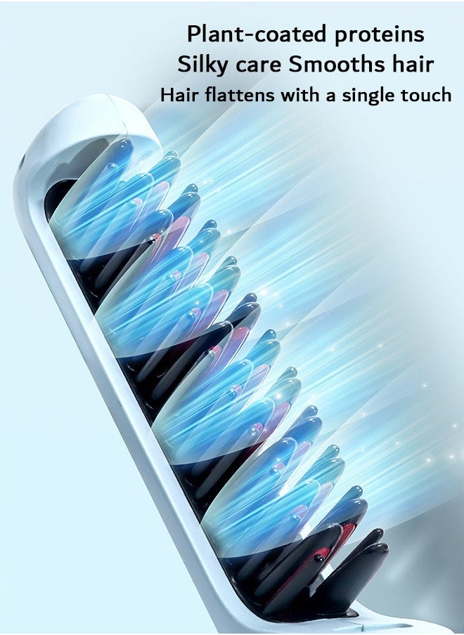 Zoreya - Hair Straightener Brush, Negative Ion Heated Hair Brush, with USB-C Charging (Blue) - Image 1