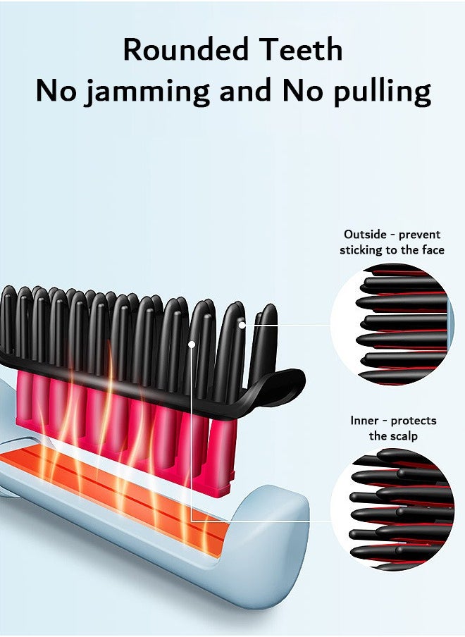 Zoreya - Hair Straightener Brush, Negative Ion Heated Hair Brush, with USB-C Charging (Blue) - Image 1
