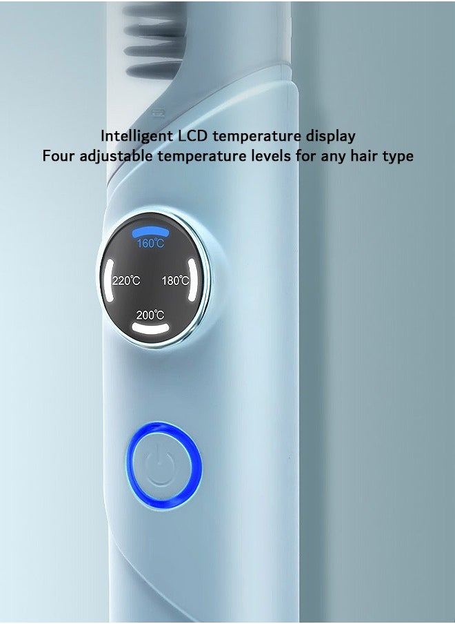 Zoreya - Hair Straightener Brush, Negative Ion Heated Hair Brush, with USB-C Charging (Blue) - Image 1