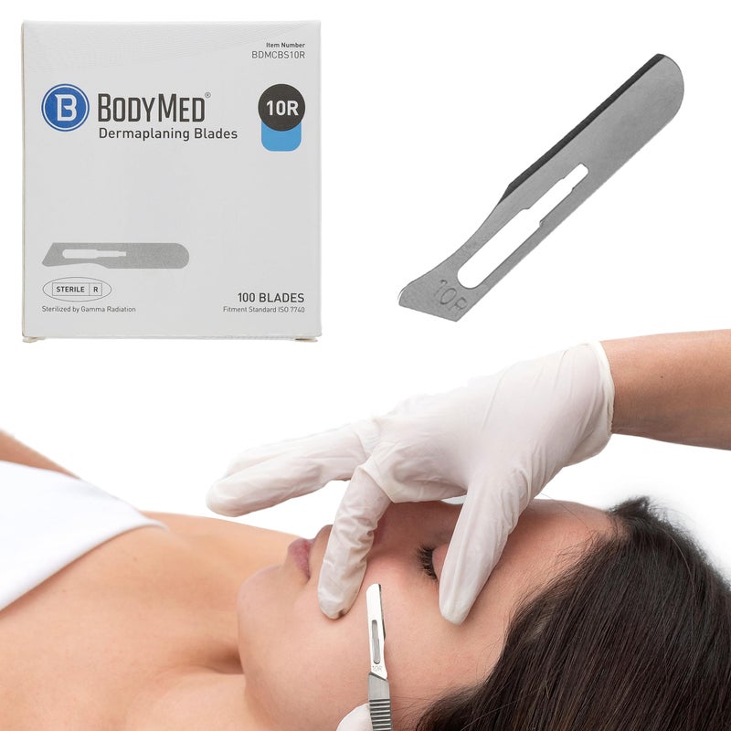 BodyMed شفرات ديرما بلانينغ BodyMed #10R من الفولاذ المقاوم للصدأ، 100 قطعة - معقمة للجراحة، العناية بالبشرة، إزالة الشعر، وإجراءات طب الأقدام مع طرف مدور للاختصاصيين في التجميل - Image 1