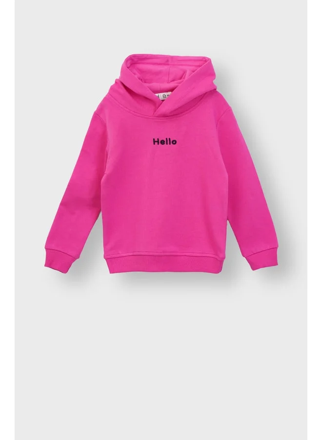 zuzunga Hooded Hello Embroidered Basic Pink Children's Tracksuit.