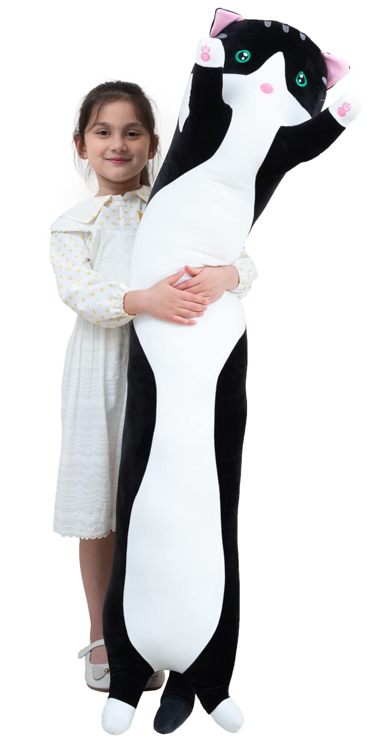 Kekeso Giant Cat Pillow Plush Cartoon Kitty Sleeping Hugging Pillow  Cuddly Soft Long Kitten Body Pillow Doll Cat Cushion Toy for Kids Girlfriend(Black  50cm/19.68inch) - Image 2