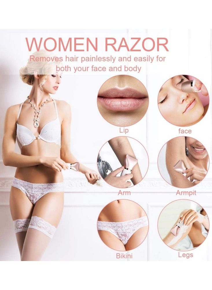 general إزالة الشعر الكهربائية للنساء بدون ألم 2 في 1 ماكينة حلاقة للنساء مزيل الشعر للوجه والساقين وتحت الإبط قابلة للحمل مقاومة للماء ماكينة تشذيب البيكيني رطبة وجافة لاسلكية لإزالة شعر السيدات - Image 1