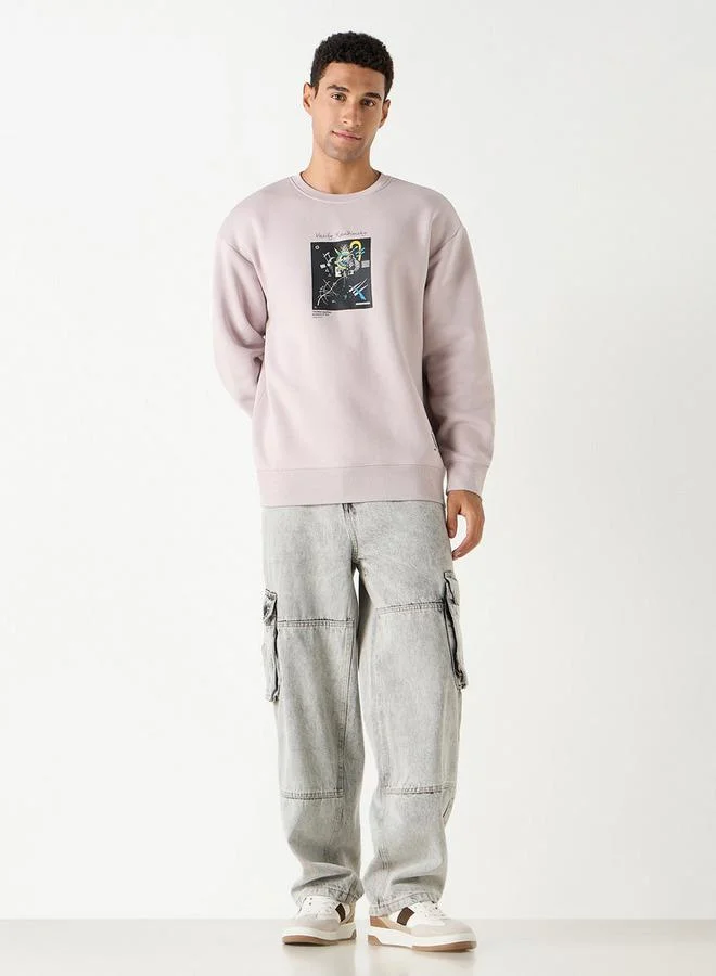 SP Characters Vasily Kandinsky Print Crew Neck Sweatshirt with Long Sleeves