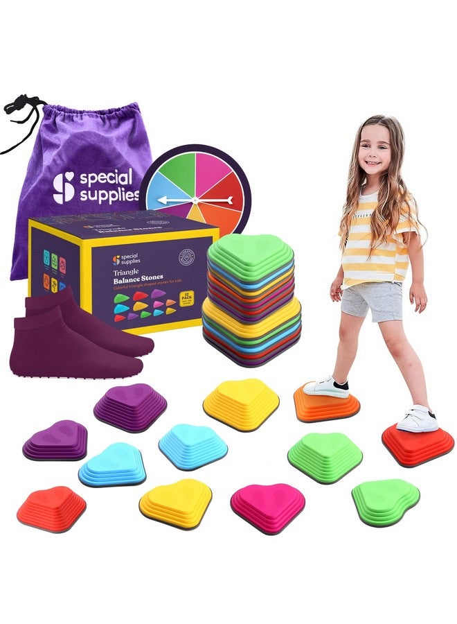 Special Supplies Stepping Stones For Kids Indoor And Outdoor Balance Blocks Promote Coordination, Balance, Strength Child Safe Rubber, Non-Slip Edging (Multi-Color, 12) - Image 1