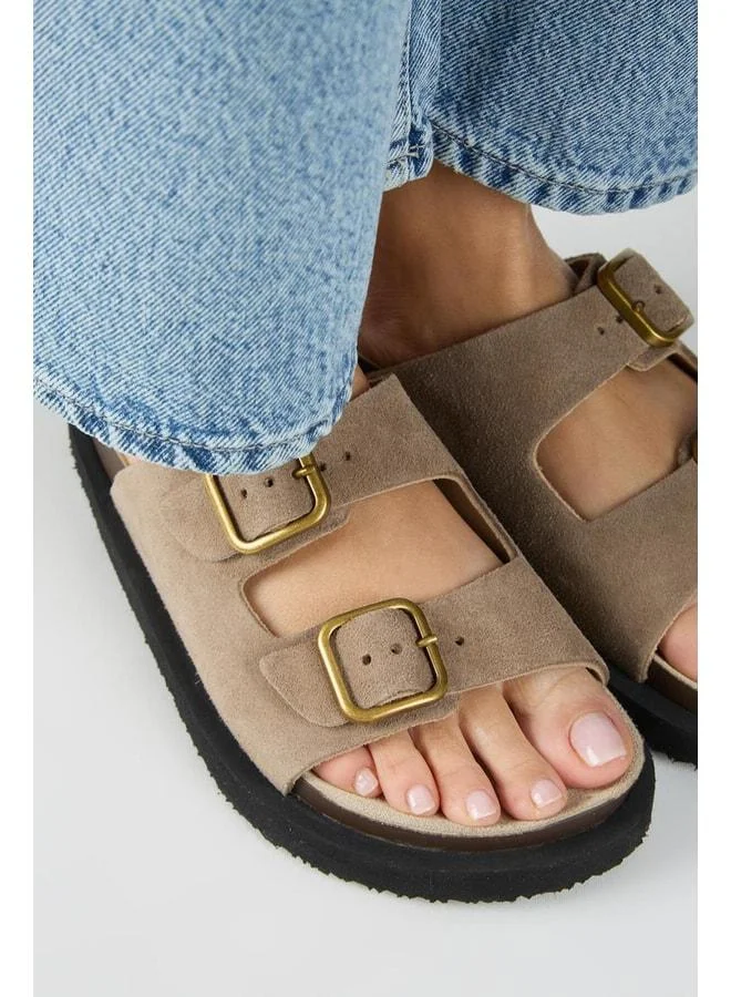 Manijero  Sevalli Women's Genuine Leather Double Buckle Beige Slippers. for Women | Best Price UAE