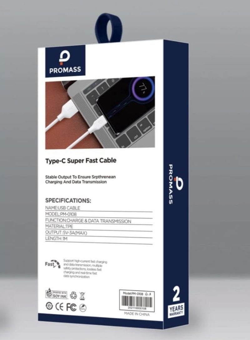 PROMASS Type-C Super Fast Charging Cable, 1M USB C to USB A Charger, High-Speed Data Sync, Durable and Safe - Image 3