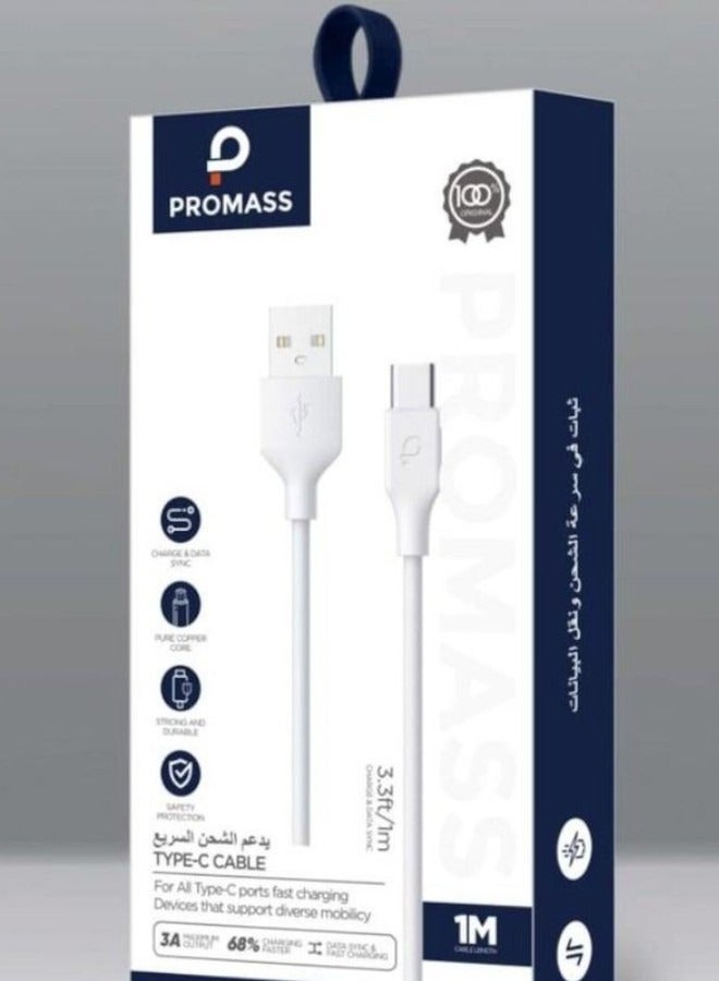 PROMASS Type-C Super Fast Charging Cable, 1M USB C to USB A Charger, High-Speed Data Sync, Durable and Safe - Image 1