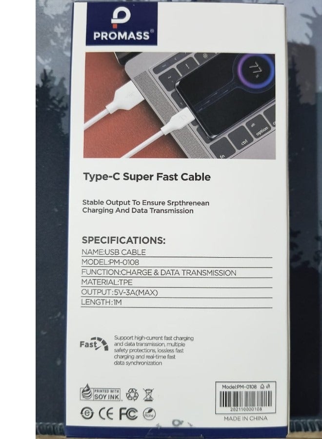 PROMASS Type-C Super Fast Charging Cable, 1M USB C to USB A Charger, High-Speed Data Sync, Durable and Safe - Image 4