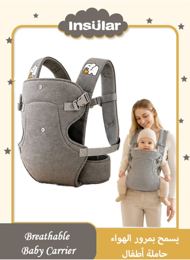 insular Newborn Baby Carrier, Baby Lumbar Stool, 0-36 Months, C-Shaped Spine Support Baby Carrier, 5-Point Safety Harness Breastfeeding Carrier, Adjustable Ergonomic Infant Carrier (Grey) - Image 1