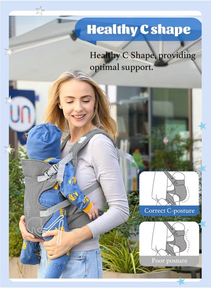 insular Newborn Baby Carrier, Baby Lumbar Stool, 0-36 Months, C-Shaped Spine Support Baby Carrier, 5-Point Safety Harness Breastfeeding Carrier, Adjustable Ergonomic Infant Carrier (Grey) - Image 5