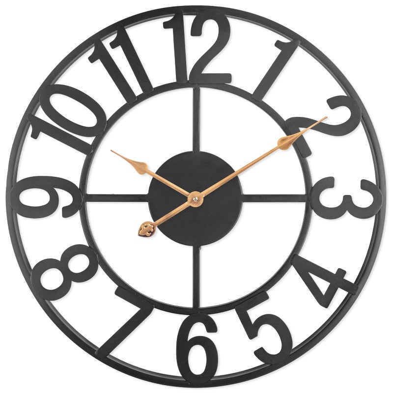 BEW BEW 18 Inch Metal Modem European Arabic Battery Operated Silent Non Ticking Indoor Outdoor Home Decor Wall Clock for Living Room Patio 