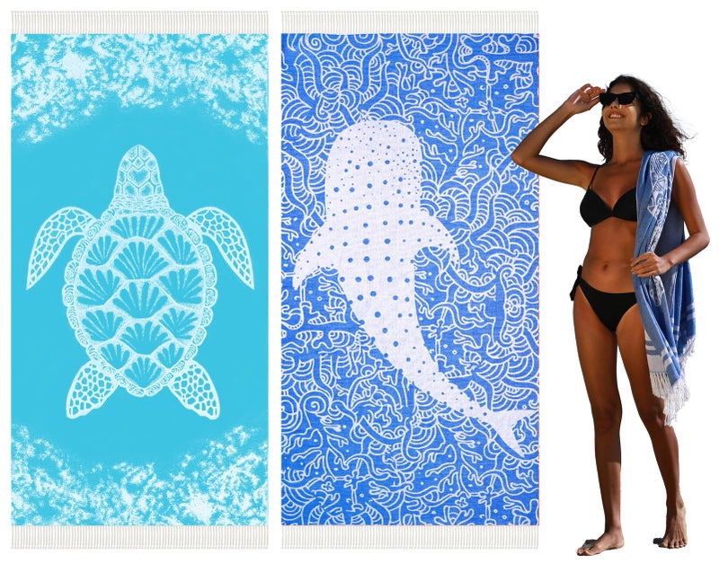 Widdonen Thin Turkish Beach Towel Quick Dry Absorbent Cotton Lightweight Bath Pool Towels Extra Large Oversized Sand Free Beach Stuff Cloud Adults Gift - Image 1