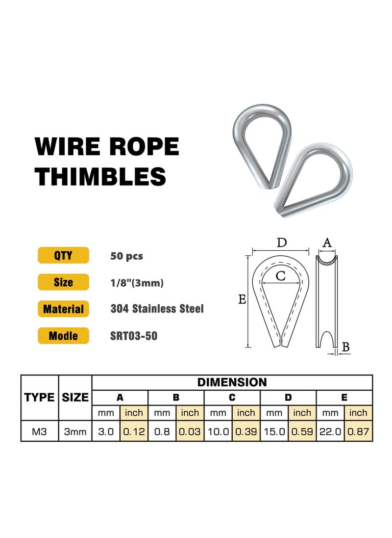 Y&D M3 Stainless Steel Wire Rope Thimbles, 50PCS Cable Clip Clamp, Aluminum Crimping Loop Sleeve for 1/8 Inch  - Image 5