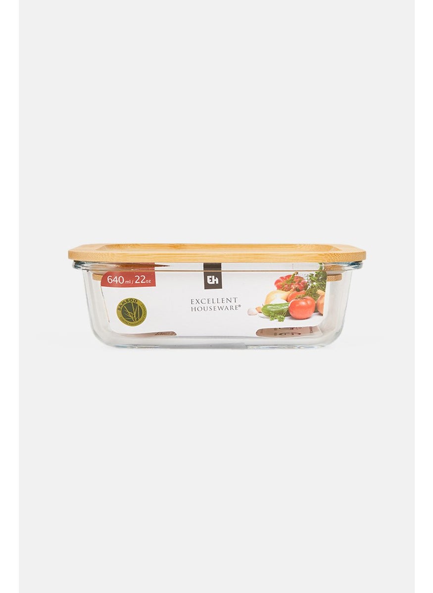 Muy Mucho Glass Food Container With Bamboo Lid 640 ml, Tan/Transparent  - Image 1