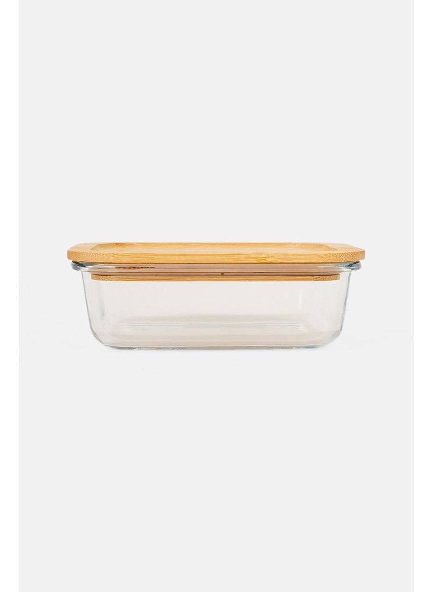 Muy Mucho Glass Food Container With Bamboo Lid 640 ml, Tan/Transparent  - Image 2
