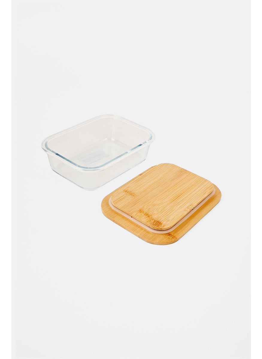 Muy Mucho Glass Food Container With Bamboo Lid 640 ml, Tan/Transparent  - Image 3