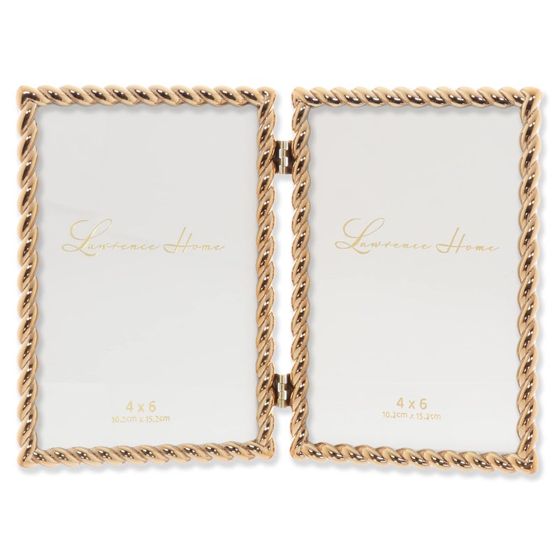 Lawrence Frames 4x6 Hinged Double Cast Metal Picture Frames Gold Rope Design