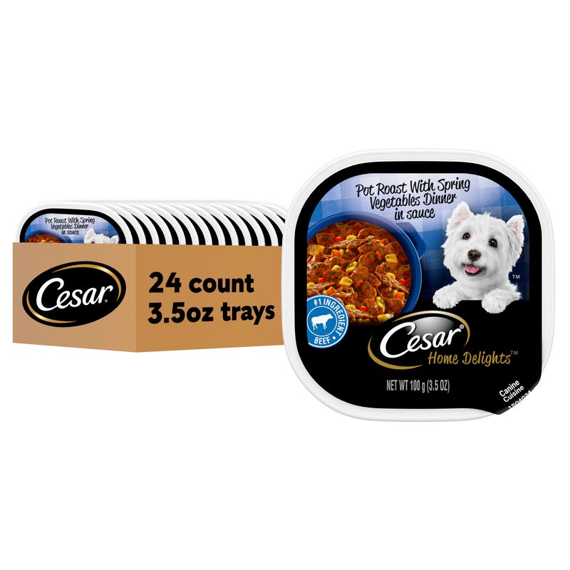 Cesar Home Delights Adult Wet Dog Food Pot Roast with Spring Vegetables Dinner in Sauce 35 oz 24 Count Pack of 1