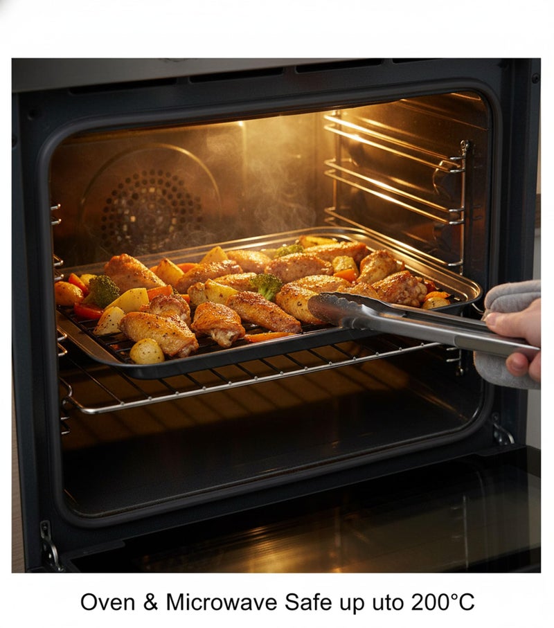 PureBake Non-Stick Carbon Steel Oven Tray for Baking with Cooling Rack | 37x25.5cm Baking Tray for Microwave Oven | PFOA-Free, Dishwasher Safe, Heat Resistant 200°C | Ideal for Roasting & Grilling - Image 2