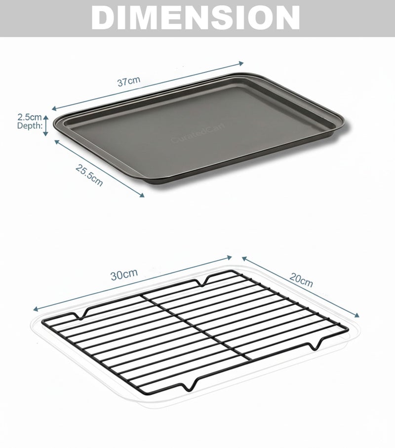 PureBake Non-Stick Carbon Steel Oven Tray for Baking with Cooling Rack | 37x25.5cm Baking Tray for Microwave Oven | PFOA-Free, Dishwasher Safe, Heat Resistant 200°C | Ideal for Roasting & Grilling - Image 5