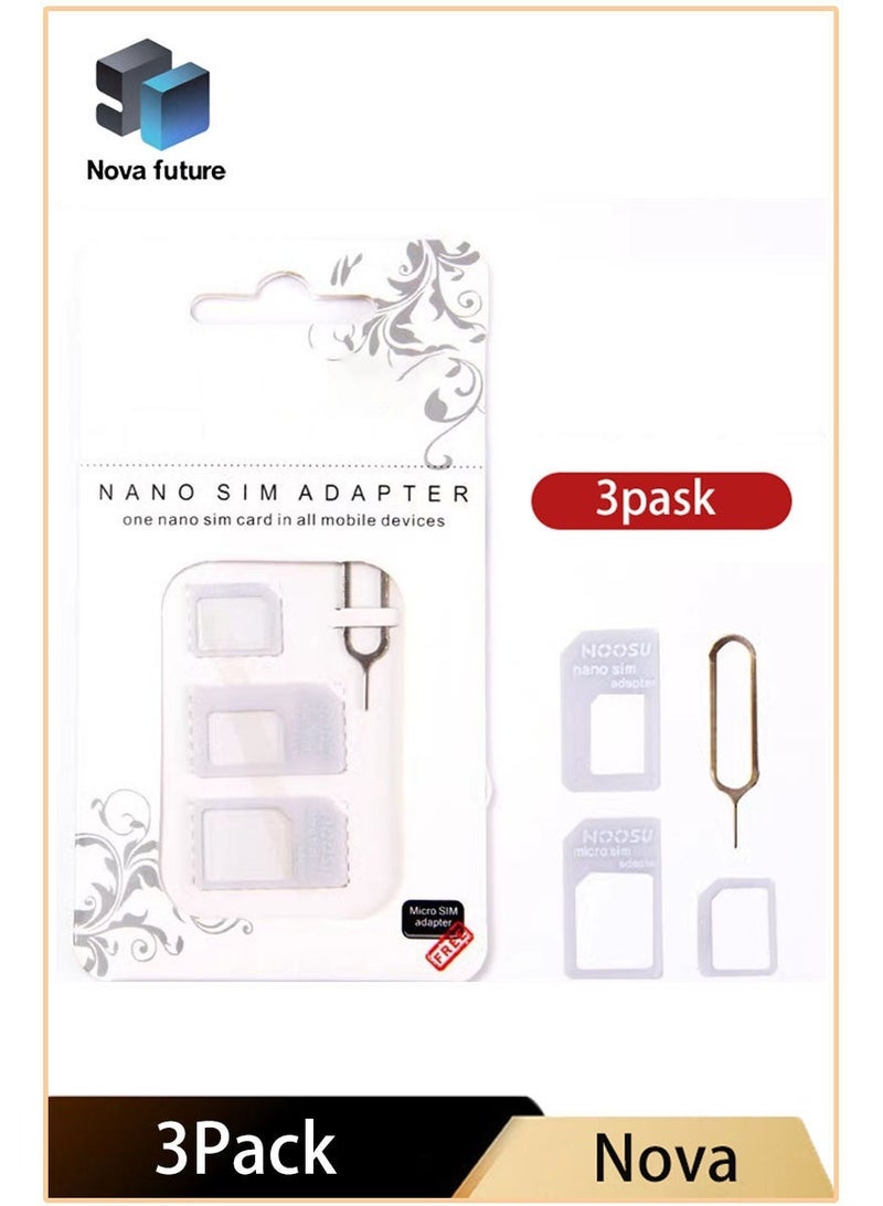 Nova future 3Pack Sim Card Adapter Nano Micro - Standard 4 in 1 Converter Kit with Steel Tray Eject Pin - Image 1
