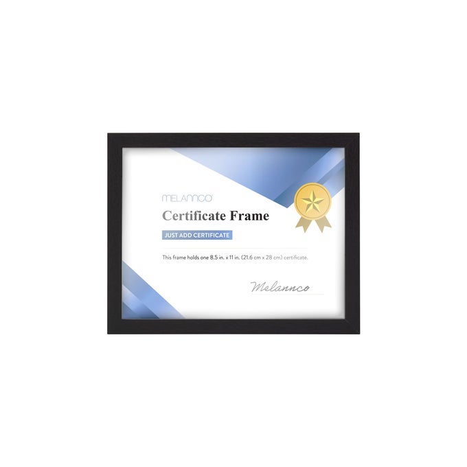 12X94 INCH BLACK WOOD CERTIFICATE FRAME DISPLAYS ONE 85X11 INCH DOCUMENT
