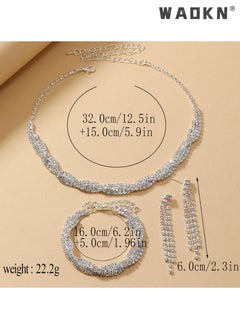 WAOKN 3 Pcs Necklace Bracelet and Earrings Set Full Diamond Necklace Crystal Earrings Wedding Bridal Bridesmaid Costume Jewelry Set for Women and Girls Dress Accessories  - Image 2