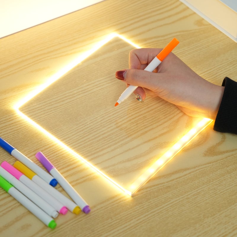 LED Note Board 30x20cm: USB Powered Reusable Illuminated Acrylic Writing Board - With 7-Color Dry Erase Pens And Stand For Home Office Kids - Image 4