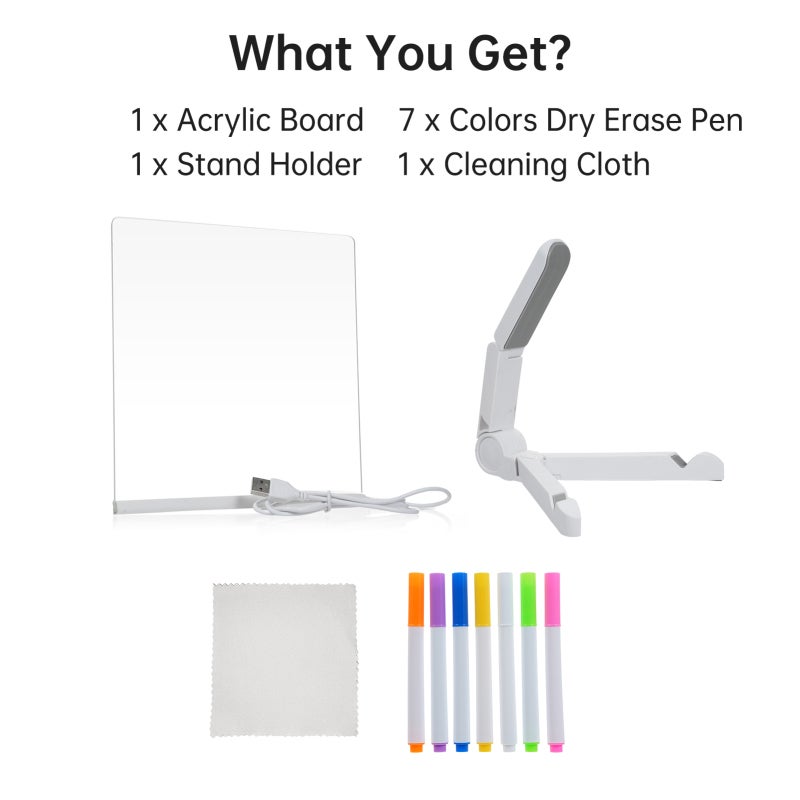 LED Note Board 30x20cm: USB Powered Reusable Illuminated Acrylic Writing Board - With 7-Color Dry Erase Pens And Stand For Home Office Kids - Image 3
