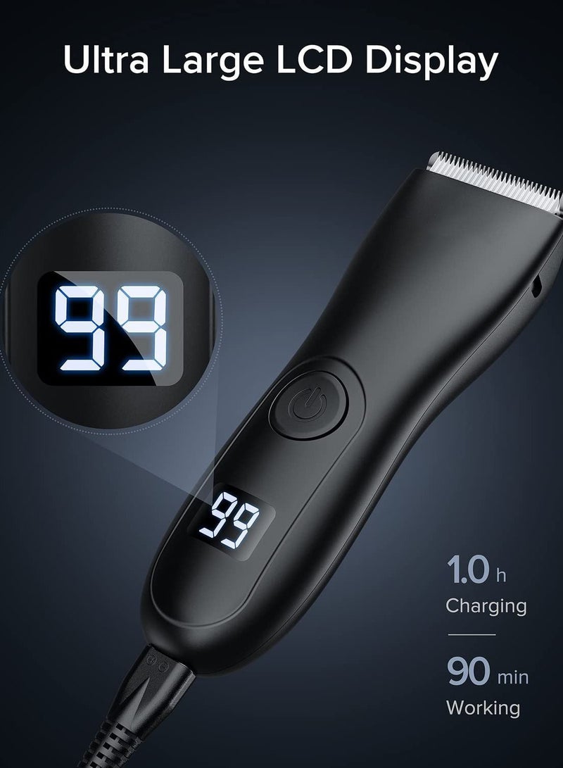 Y&D Groin Hair Trimmer for Men Waterproof Wet/Dry Clippers Body with Replaceable Ceramic Blade Heads LCD Display Rechargeable Built-in Battery Male Hygiene Razor - Image 4