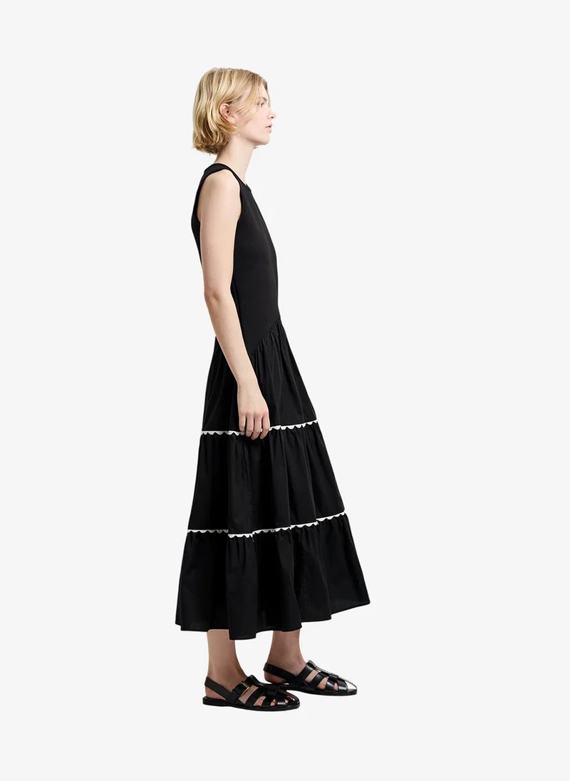 French Connection  Women's Kaylie Mix Tiered Ric Rac Monochrome Midi Dress for Women | Best Price UAE