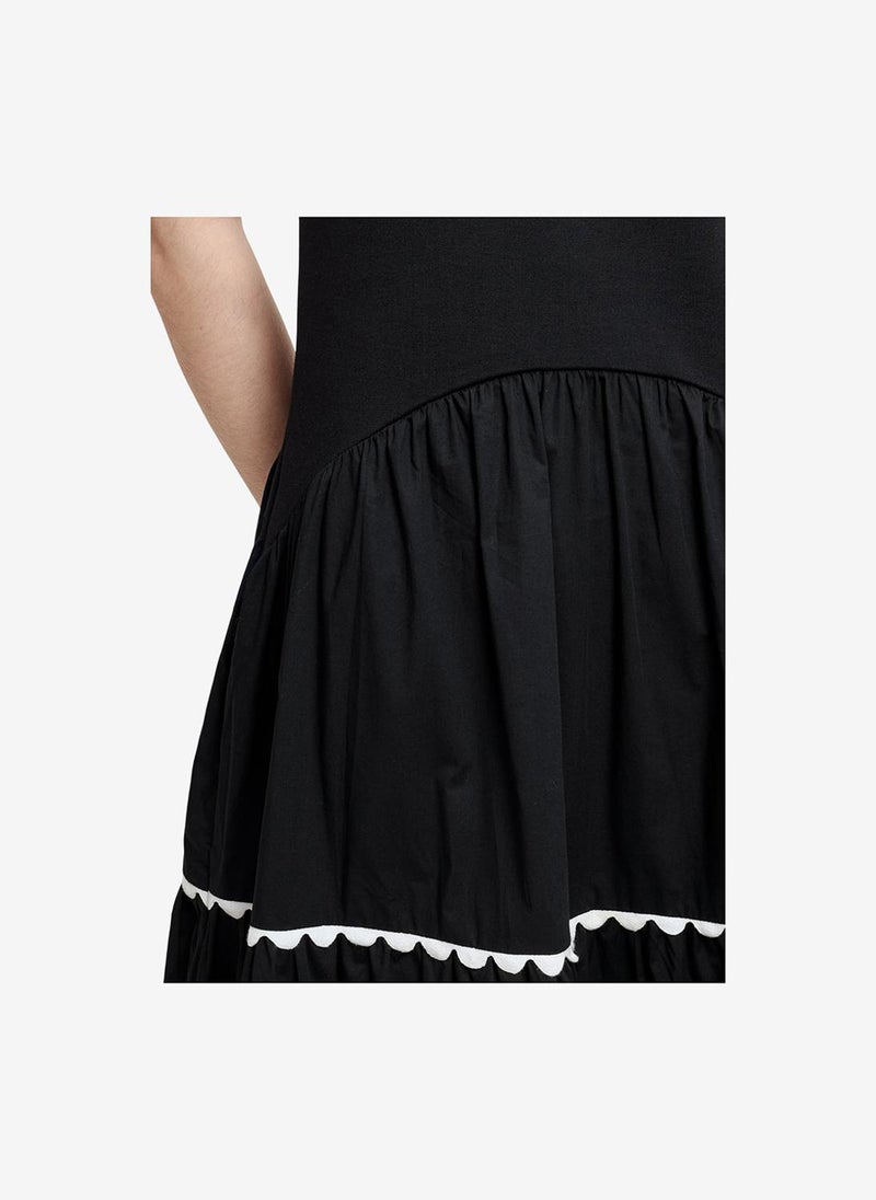 French Connection Women's Kaylie Mix Tiered Ric Rac Monochrome Midi Dress - Image 5