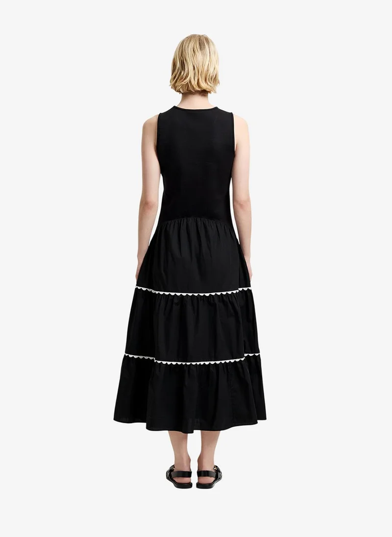 French Connection  Women's Kaylie Mix Tiered Ric Rac Monochrome Midi Dress for Women | Best Price UAE