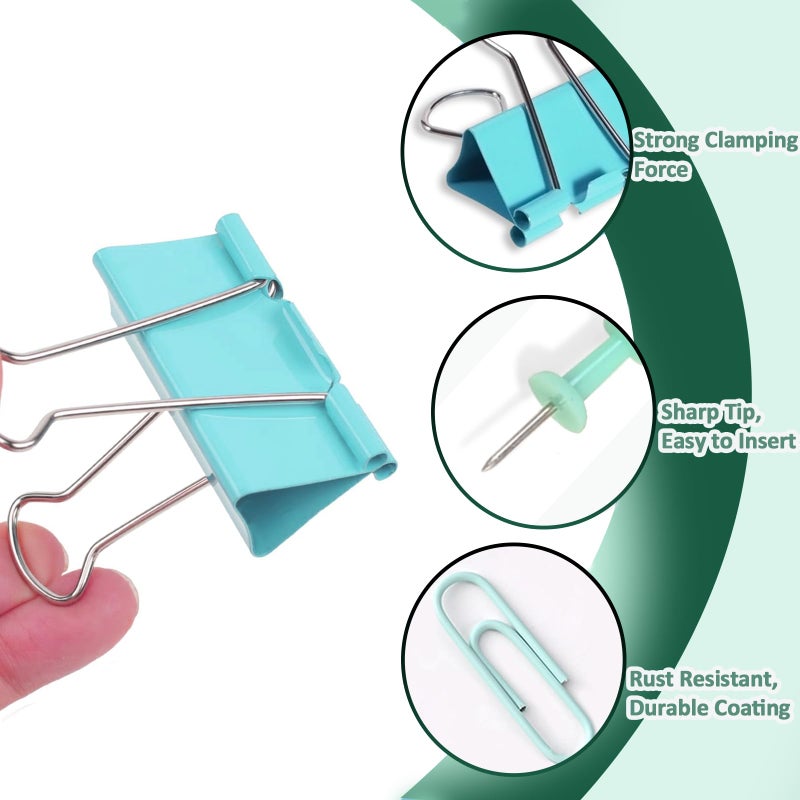 lyBlissor Paper Clips and Binder Clips Assorted Sizes, 240 PCS Colored Office Clips Set Large Medium Small Paper Clamps Paperclips Push Pin Thumb Tacks, College Supplies Home Office Supplies Document Organizing - Image 3