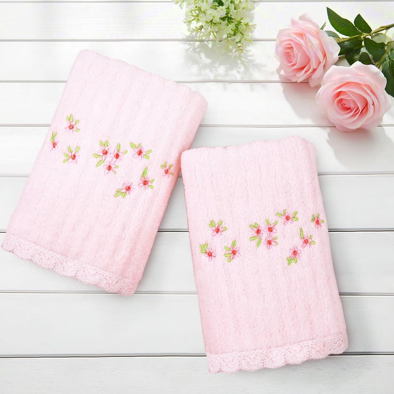Jacquotha Pink Hand Towels for Bathroom â€“ Soft Cotton, 13x29 Inches, Embroidered Flowers, 2 Pack Decorative Towels Farmhouse Vintage Decor & Gifts - Image 2