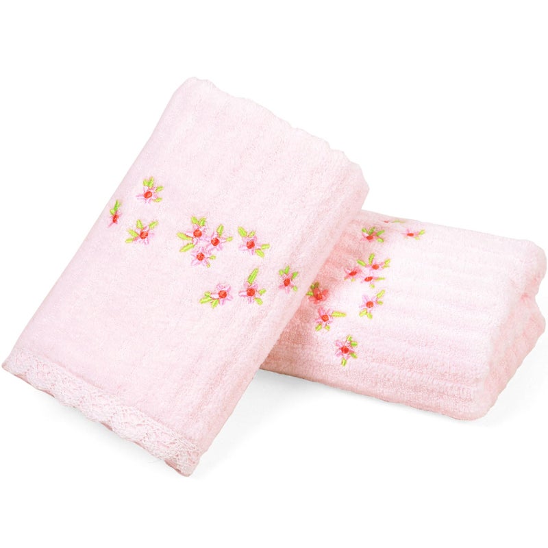 Jacquotha Pink Hand Towels for Bathroom â€“ Soft Cotton, 13x29 Inches, Embroidered Flowers, 2 Pack Decorative Towels Farmhouse Vintage Decor & Gifts - Image 1