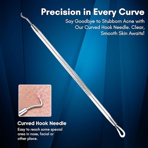 Beauté Secrets Essentials Blackhead Remover Pimple Comedone Extractor Tool, Acne Removal Kit - Treatment for Blemish, Whitehead Popping, Zit Removing for Nose Face Skin with Metal Case, Silver - Image 5