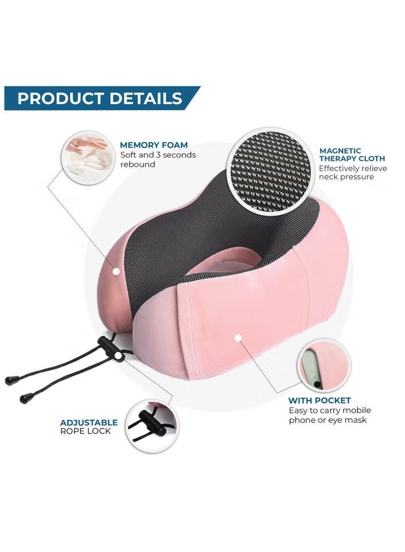 Travel neck pillow with eye mask and earplugs, made of pure memory foam, specially designed for use on planes, in cars and at home, relieves neck and shoulder pain, soft pillow suitable for travel and sleep (pink) - Image 5