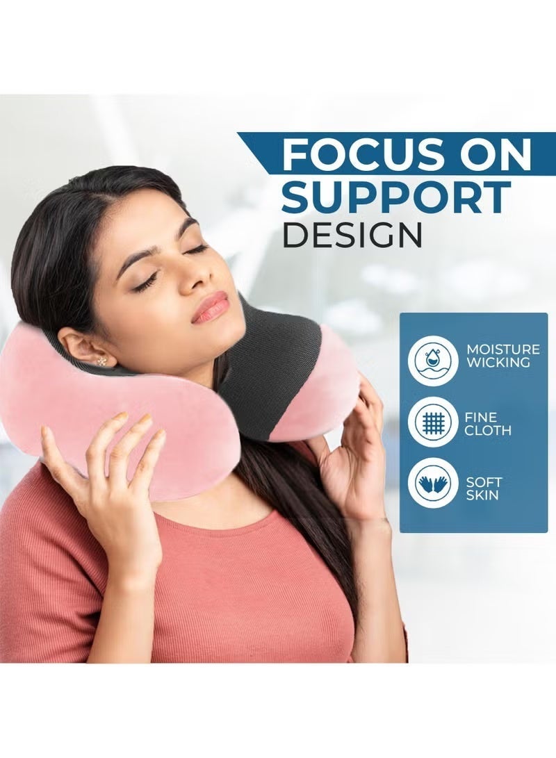Travel neck pillow with eye mask and earplugs, made of pure memory foam, specially designed for use on planes, in cars and at home, relieves neck and shoulder pain, soft pillow suitable for travel and sleep (pink) - Image 4