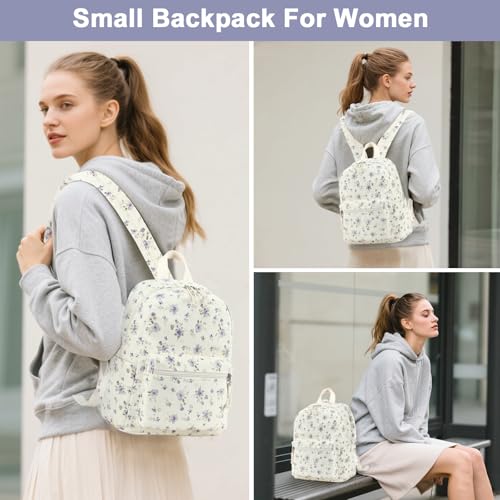 BTOOP Mini Backpack Women Girls Waterresistant Small Backpack Purse Shoulder Bag for Womens Adult Kids School Travel Purple Floral201 - Image 3