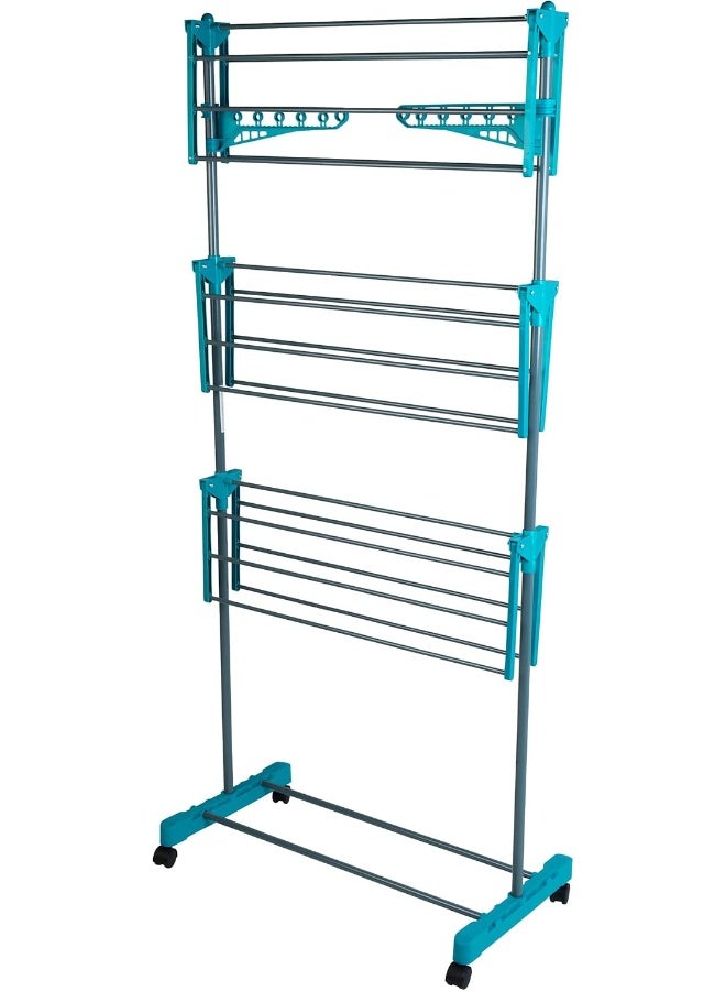 Beldray LA023773TQ Three Tier Deluxe Clothes Airer – Foldable Indoor Laundry Rack, Portable Clothes Horse with Four Wheels, Standing Laundry Dryer with 15 M Drying Space, Holds up to 15 KG, Turquoise - Image 4
